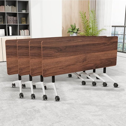 Folding Conference Room Table, Modern Conference Tables with Wheels, Large Rectangular Mobile Training Tables for Office Classroom, Foldable Modular Boardroom Seminar Table (4pack L70.9in)
