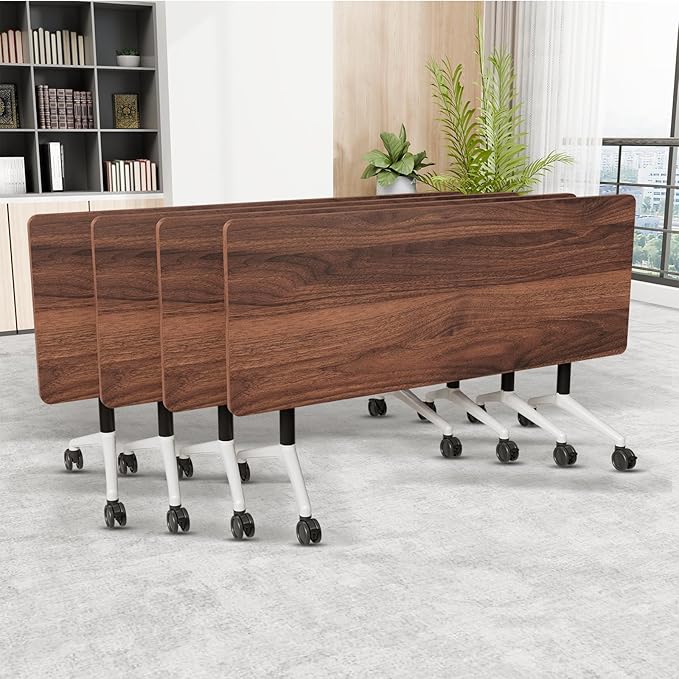 Folding Conference Room Table, Modern Conference Tables with Wheels, Large Rectangular Mobile Training Tables for Office Classroom, Foldable Modular Boardroom Seminar Table (4pack L63in)