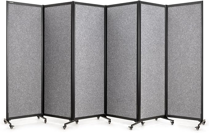 Upgrade Version Room Partition and Divider, Freestanding Rolling Dividers with Wheels,Office Privacy Screen Divider Wall,Classroom Felt Dividers,12'2"L* 6'7"H,6 Panel，Light Grey