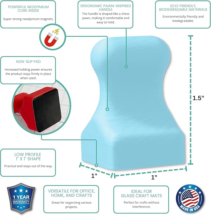 Glassboard Studio MiniPawn Magnet - Strong Neodymium Rare Earth Magnets for Fridge, Whiteboard, Locker & Magnetic Glassboards - Ideal for Crafting & Office Use - Strong Fridge Magnets (Ice Blue, 4)