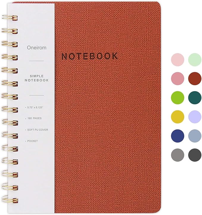 Spiral Notebook-5.75" x 8.125" Journal with Back Pockets and 160 Lined Pages,PU Leather Cover Business Journal, Twin-Wire Binding Notebook Perfect for Office & Home School Supplies