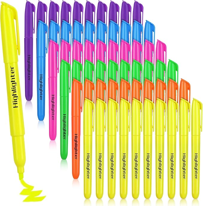 KIZZYEA 60 Pack Highlighters in 6 Assorted Colors, Chisel Tip Dry-Quickly Highlighters Bulk, No Bleed Highlighter Markers for Adult Kids, School Supplies for Teachers, Office Classroom Must Have