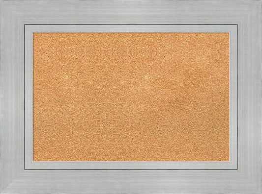 Amanti Art Natural Cork Board for Wall, 23x31 Vision Board with Silver Wood Frame, Medium Corkboard Office Decor for Home Organization, Casual Corkboard Pinboard to Display Items for Home
