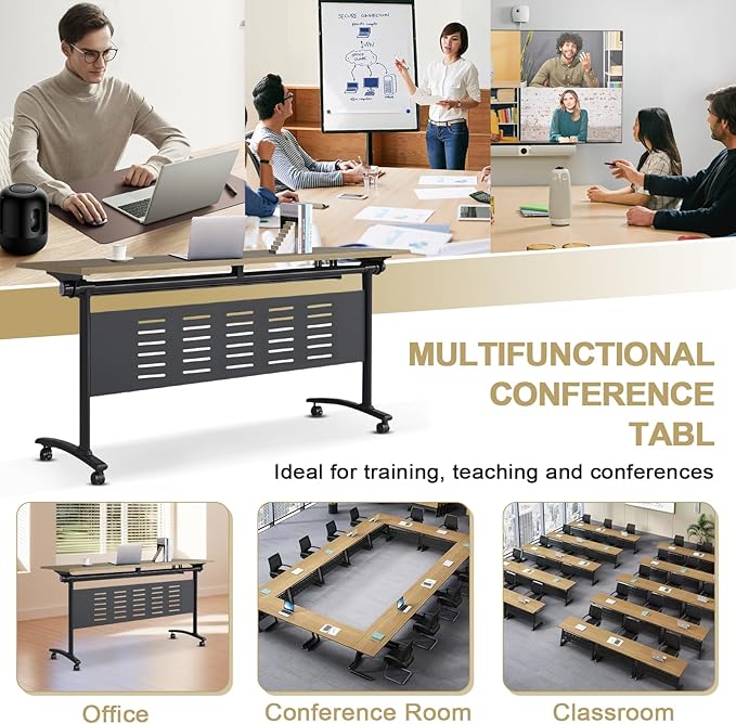 Folding Conference Table - Modular Conference Room Tables Foldable & Stackable Boardroom Table with Casters | Large Rectangle Office Meeting Table for Training Rooms(6PCS, Tables Only)