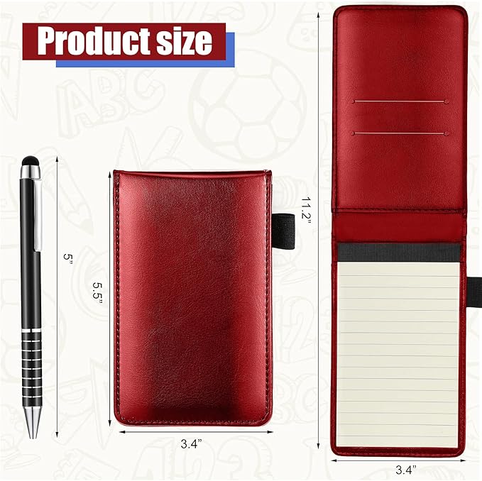 Outus 10 Pcs Pocket Notebook with Pen Set Included Mini Pocket Notepad Holder with 50 Lined Sheets, Metal Pen, 8 Pcs 3 x 5 Inch Memo Book Refills, 30 Lined Paper Per Note Pad (Red)