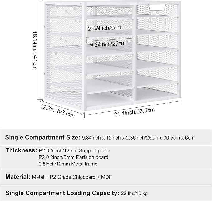 Mail Sorter for Desk, Countertop Literature Organizer, Student Mailbox for Classroom, Desktop Bill Paper Holder Rack for Office Home School, 12 Compartments, White