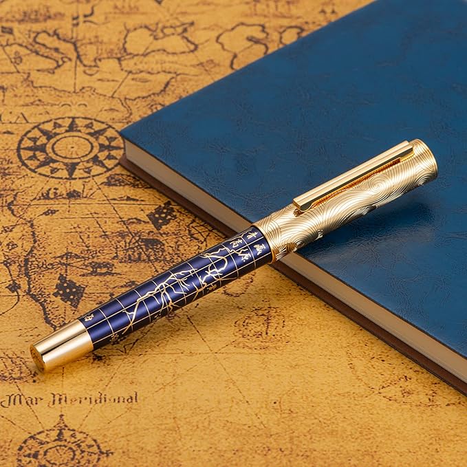 Hongdian 8041 Qinghai-Tibet Plateau Souvenir Fountain Pen, Iridum Medium Golden Nib with Metal Pen Box Set