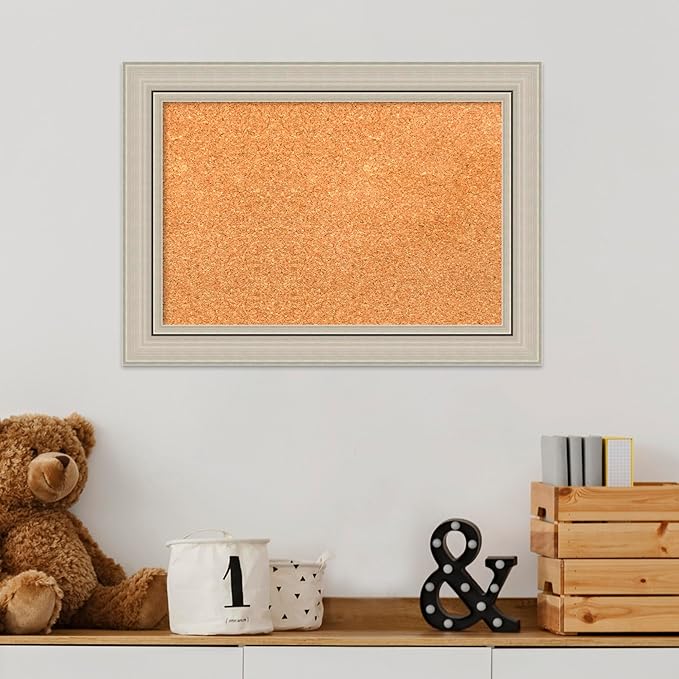 Amanti Art Natural Cork Board for Wall, 16x22 Vision Board with Silver Wood Frame, Small Corkboard Office Decor for Home Organization, Casual Corkboard Pinboard to Display Items for Home Organization