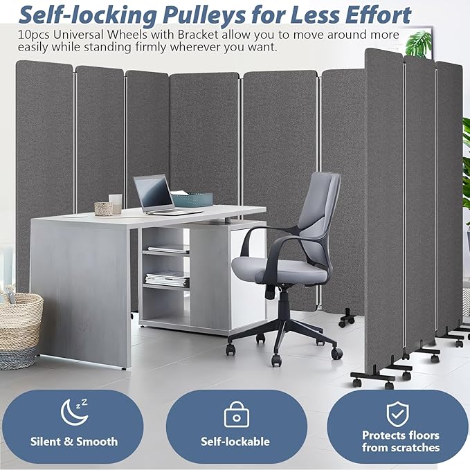 Acoustic Room Divider Privacy Panel with Wheels, 3 Panel Soundproof Room Divider (Aluminum Frame) for Room Partition, Folding Room Dividers Separation Office Cubicle Wall Sound Proof Partition Divider