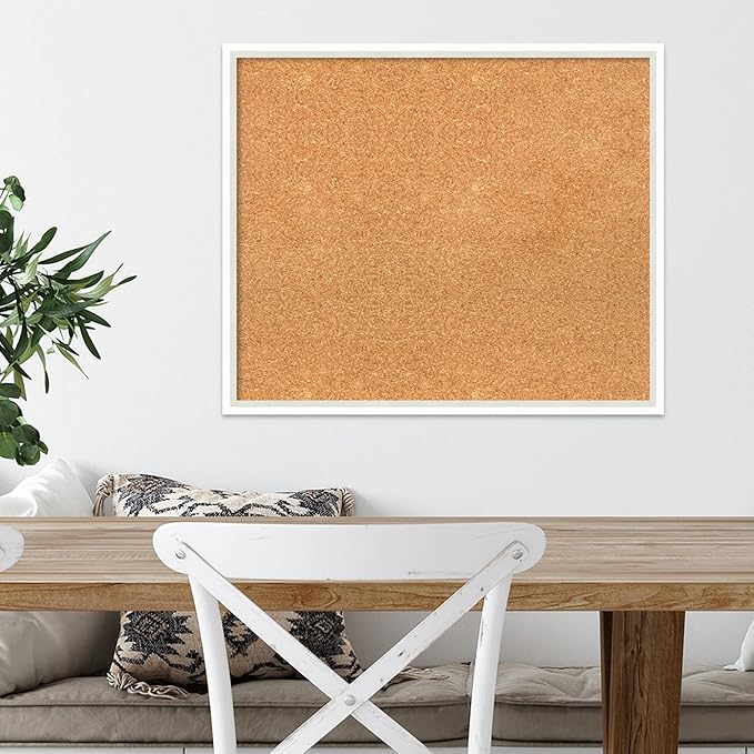 Amanti Art Natural Cork Board for Wall, 21x25 Vision Board with White Frame, Medium Corkboard Office Decor for Home Organization, Modern Corkboard Pinboard to Display Items for Home Organization in