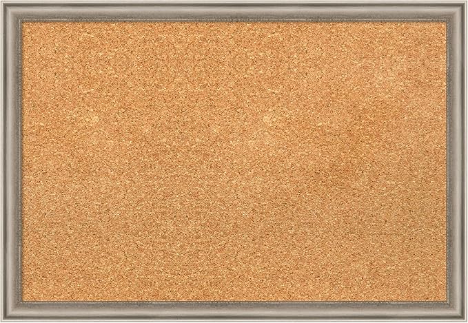 Amanti Art Natural Cork Board for Wall, 18x26 Vision Board with Silver Wood Frame, Medium Corkboard Office Decor for Home Organization, Casual Corkboard Pinboard to display items for home organization