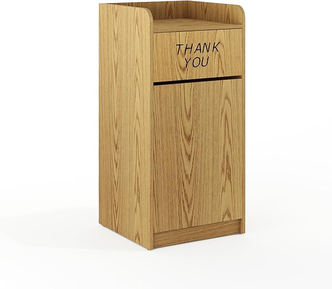 Flash Furniture Sony Laminate Wood Commercial-Grade Trash Receptacle with Tray Top, Wooden Restaurant Trash Can Cabinet and Garbage Receptacle, Oak
