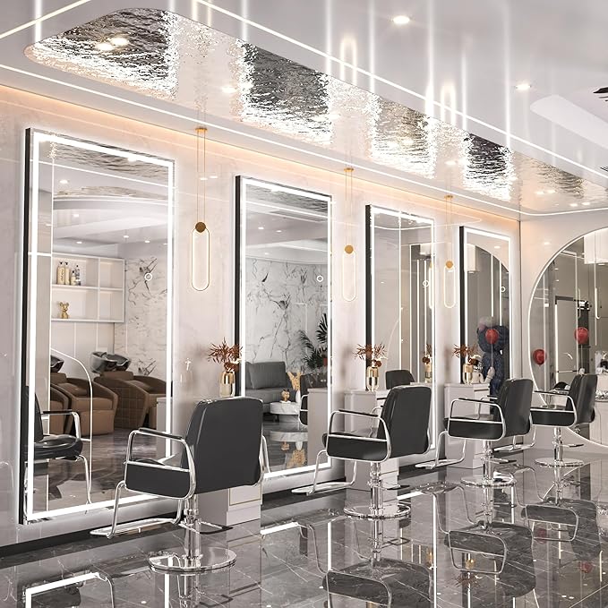 Hasipu Full Length Mirror with Lights, 81" x 34" LED Lighted Floor Standing Mirror, Full Body Dressing Hanging Mounted Mirrors, Dimmable, Tempered Glass, Safe to Use, Square Black