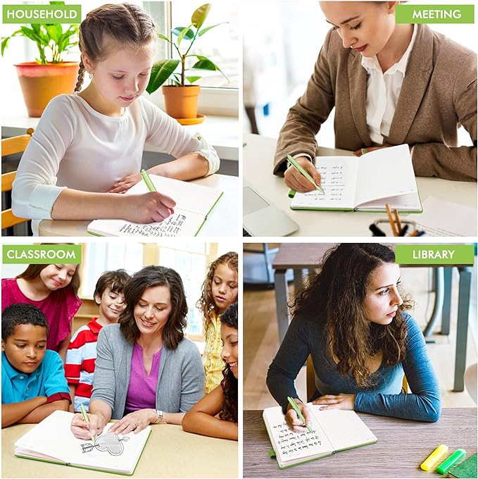 feela 24 Pack Journal Notebook Bulk for Work, Business Notebook Hardcover Lined Writing Journal with Pen Holder for Men Women Note Taking, with 24 Black Pens, 120 GSM, 5.1”x8.3”, A5, Green