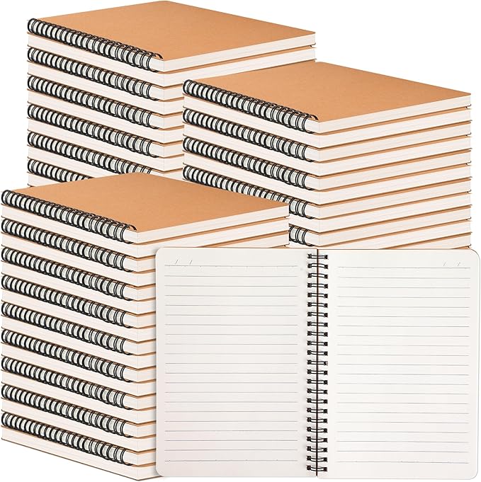 miikoul 150 Packs A5 Spiral Notebooks, 8.3"×5.5", 60 Sheets/120 Pages, Hardcover Lined Journal Notepad Travel Notebooks for Office and Back to School Supplies