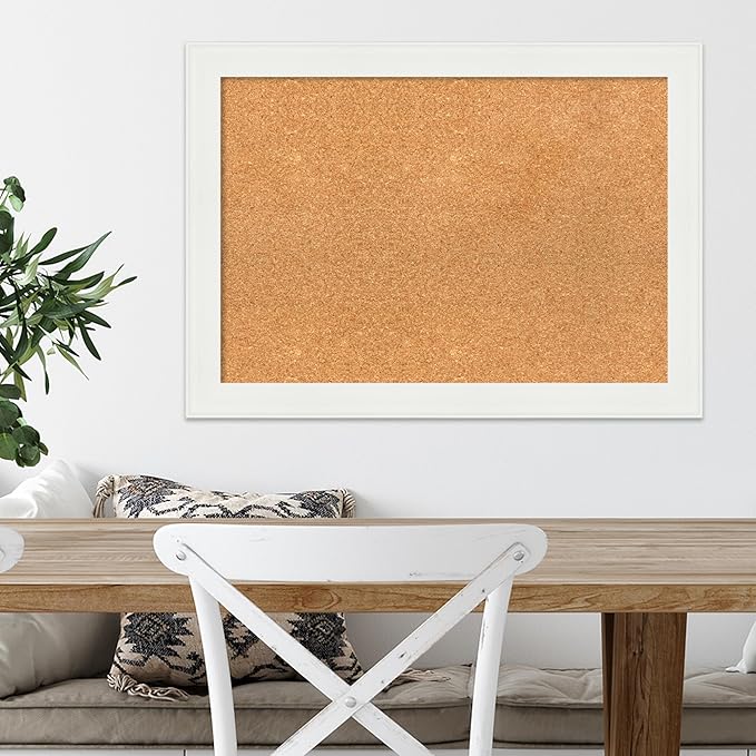 Amanti Art Natural Cork Board for Wall, 21x29 Vision Board with White Frame, Medium Corkboard Office Decor for Home Organization, Casual Corkboard Pinboard to Display Items for Home Organization in