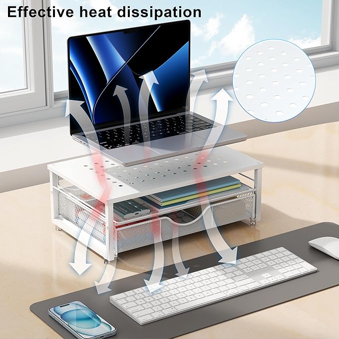 gianotter Computer Monitor Stand Riser, office organizer with Drawer, Office Organizers Storage for Classroom Office Supplies (White)