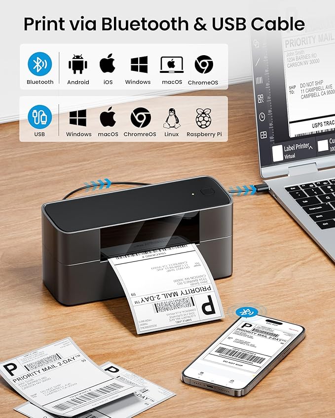 Itari Shipping Label Printer, 245BT Thermal Label Printer 4x6, Bluetooth Label Printers for Small Business, Support iOS, Android, Windows, Amazon, Shopify, USPS