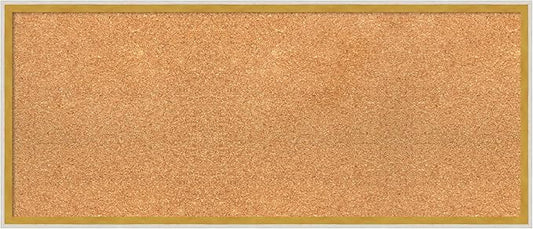 Amanti Art Natural Cork Board for Wall, 15x35 Vision Board with White Frame, Medium Corkboard Office Decor for Home Organization, Modern Corkboard Pinboard to Display Items for Home Organization in
