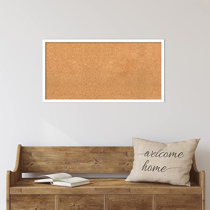 Amanti Art Natural Cork Board for Wall, 17x33 Vision Board with White Frame, Medium Corkboard Office Decor for Home Organization, Modern Corkboard Pinboard to Display Items for Home Organization in