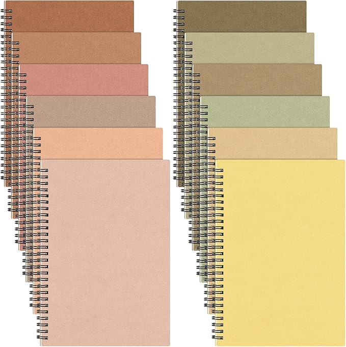 Fuutreo 12 Pcs Spiral Notebook for Work A5 8.3 x 5.7 Inch College Ruled Spiral Journal Notebook Kraft Cover Notebook Ruled Paper, 12 Color, 60 Sheets, 120 Pages for Office School (Vibrant Color)