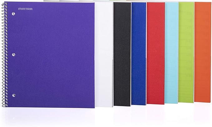 Mintra Office Durable Spiral Notebooks, 1 Subject, (Black, College Ruled 3 Pack), 100 Sheets, Poly Pocket, Moisture Resistant Cover, Strong Chipboard back, For School, Office, Business,