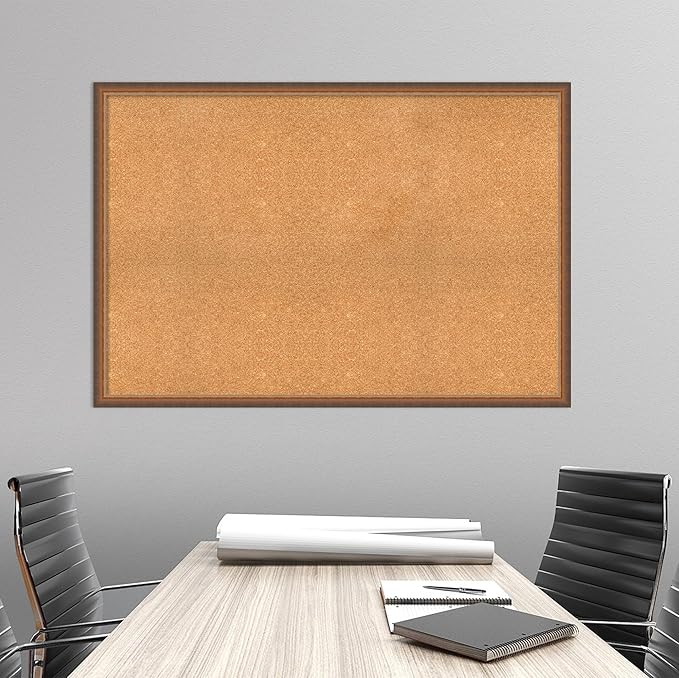 Amanti Art Natural Cork Board for Wall, 34x50 Vision Board with Bronze Frame, Oversize Corkboard Office Decor for Home Organization, Modern Corkboard Pinboard to Display Items for Home Organization