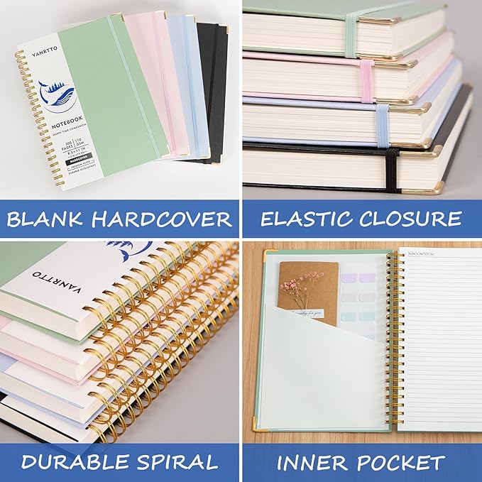 Spiral Notebook, Hardcover B5 College Ruled Notebooks, 300 Pages Notebooks for Work and School, 110 GSM Thick Papers Journals for Writing, Office Supplies for Women and Men Blue B5