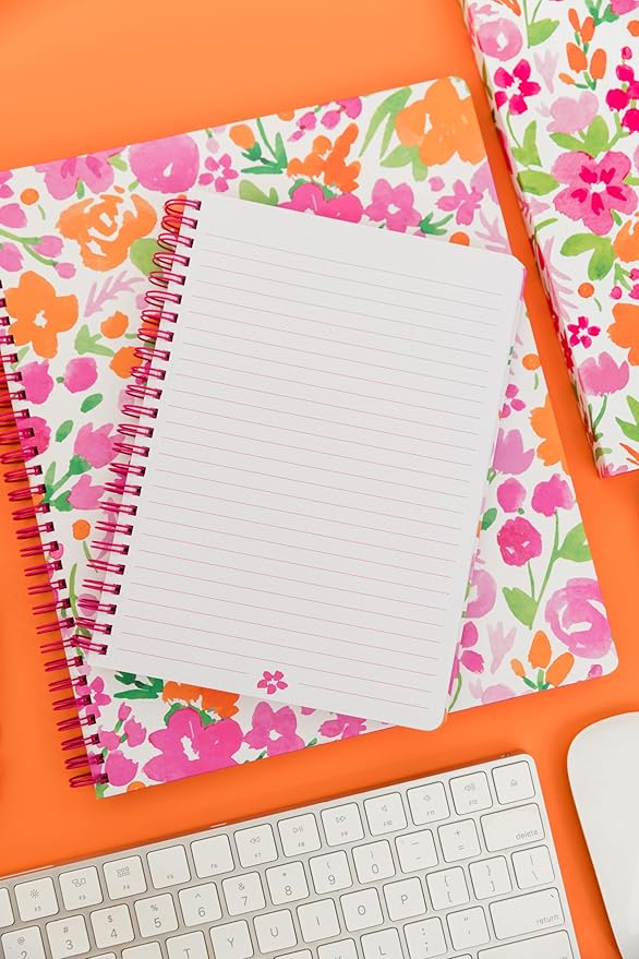 Steel Mill & Co Cute Large Spiral Notebook College Ruled, 11" x 9.5" with Durable Hardcover and 160 Lined Pages (Watercolor Flowers)