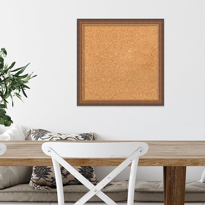 Amanti Art Natural Cork Board for Wall, 18x18 Vision Board with Bronze Frame, Small Corkboard Office Decor for Home Organization, Modern Corkboard Pinboard to Display Items for Home Organization in