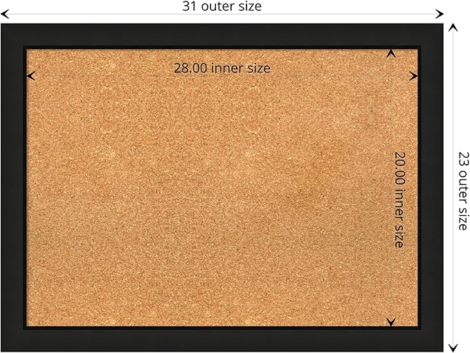 Amanti Art Natural Cork Board for Wall, 23x31 Vision Board with Black Wood Frame, Medium Corkboard Office Decor for Home Organization, Casual Corkboard Pinboard to display items for home organization