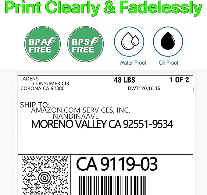 Fanfold 4 x 6 inch Thermal Labels Stack Direct White Strong Adhesive Perforated Postage Shipping Printer Compatible with Zebra SNBC Epson Rollo (6000, Fanfold)
