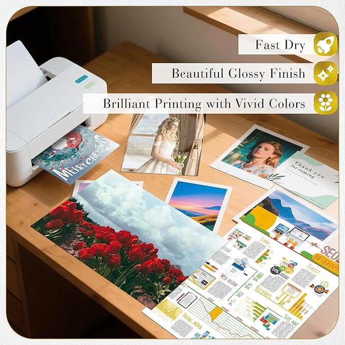 A-SUB Inkjet Glossy Photo Paper 11X17 Inches 48lb 180gsm Professional Glossy Photographic Paper for Inkjet Printers Dye Ink 100 Sheets