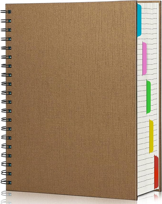 EUSOAR 5 Subject Spiral Notebook, 1pcs B5 7.3"x10.2" College Ruled Writing Pad, 100GSM 120Sheets/ 240Pages of Lined Paper, Thick Hardcover, for Traveling Students, Office and Business, Kraft