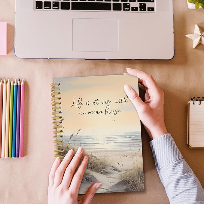 Ocean Mental Health Spiral Notebook, Coastal Relax Inspirational Journaling Notebooks for Counselling Therapy Office School, Beach Positive Hardcover Journals for Women 160 Pages 5.5 x 8.3 Inch