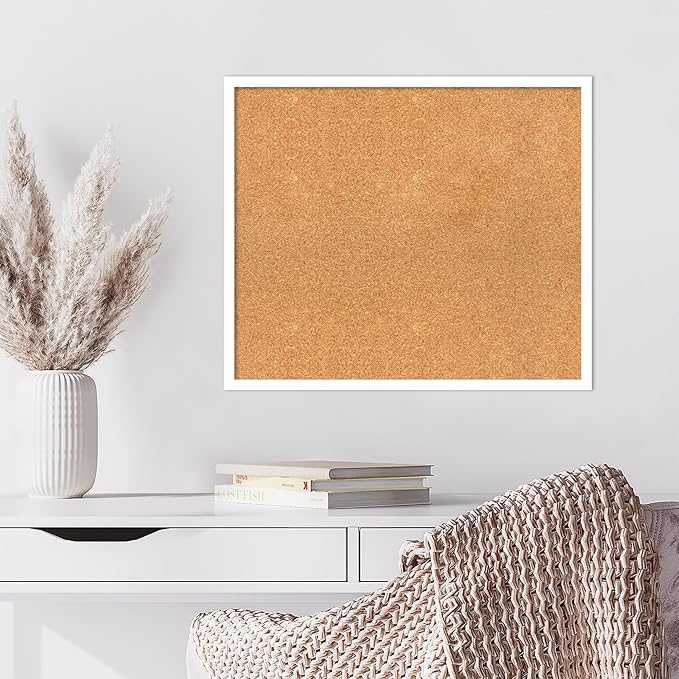 Amanti Art Natural Cork Board for Wall, 23x27 Vision Board with White Frame, Medium Corkboard Office Decor for Home Organization, Modern Corkboard Pinboard to Display Items for Home Organization in
