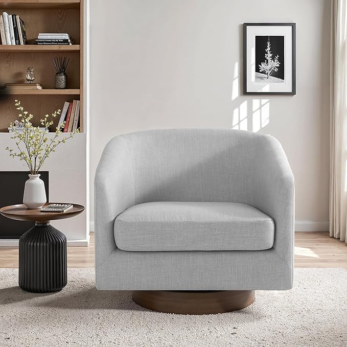 UIXE Swivel Accent Chairs Set of 2, Fabric Upholstered Barrel Chair for Living Room, Comfy Round Armchair Single Sofa Bedroom Reading Seat - 31" W, Light Gray