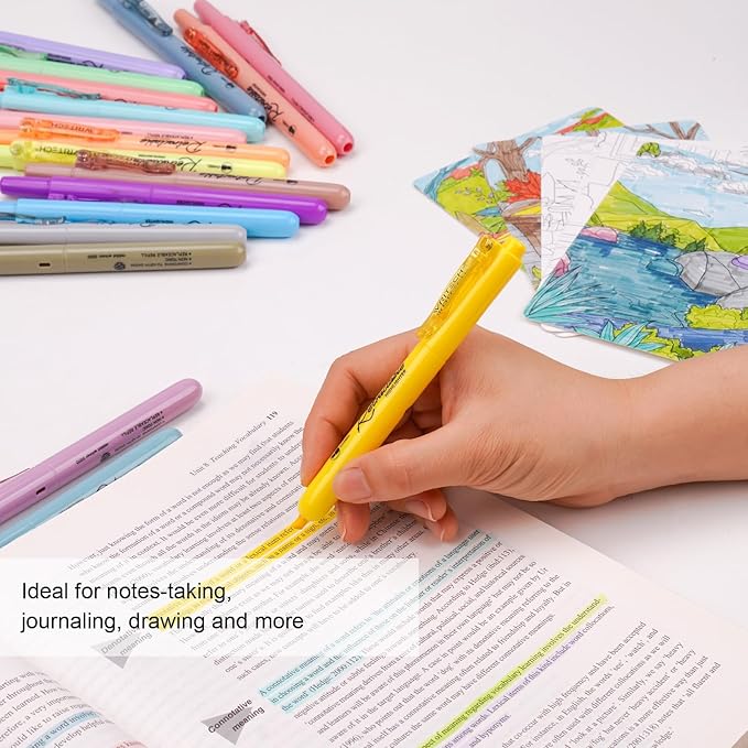 WRITECH Retractable Highlighters Assorted Colors: 18ct Aesthetic Highlighter Markers with Gift Case Multicolor Ink Chisel Tip No Smear for Highlighting Journaling Coloring Bible