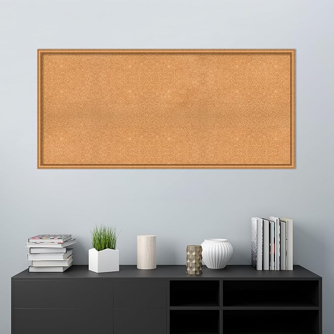 Amanti Art Natural Cork Board for Wall, 28x60 Vision Board with Bronze Frame, Oversize Corkboard Office Decor for Home Organization, Casual Corkboard Pinboard to Display Items for Home Organization