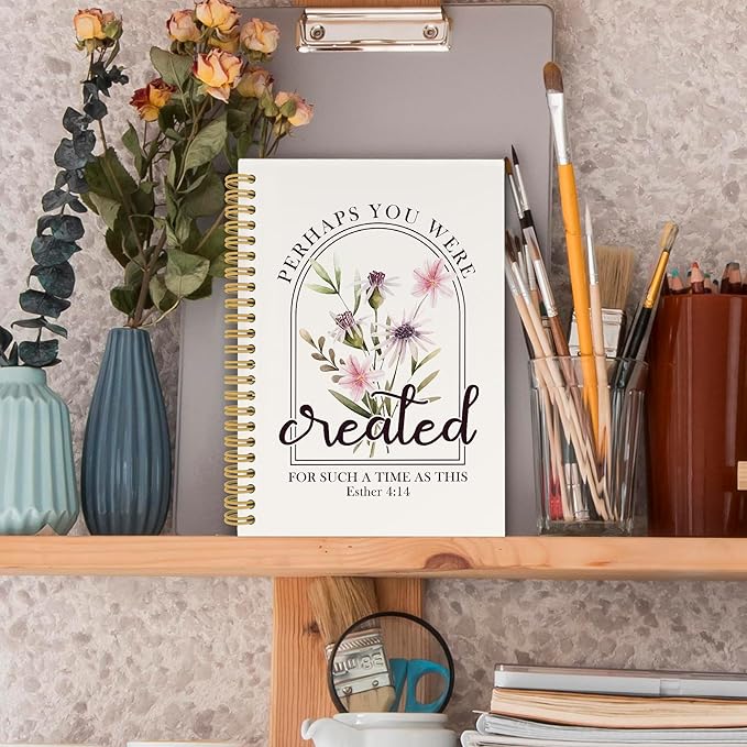 Floral Christian Spiral Notebook, Boho Bible Journaling Notebooks for Women Girls, Religious Hardcover Journals for Office 160 Pages 5.5 x 8.3 Inch, Scripture Gifts for Women Faith