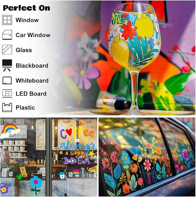 FansArriche Jumbo Window Markers, 3 Pack 15mm Neon Chalk Pens, Liquid Chalk Bright Car Marker, Chalkboard Markers for Windows, Blackboard, Glass, Signs, 3-in-1 Nib