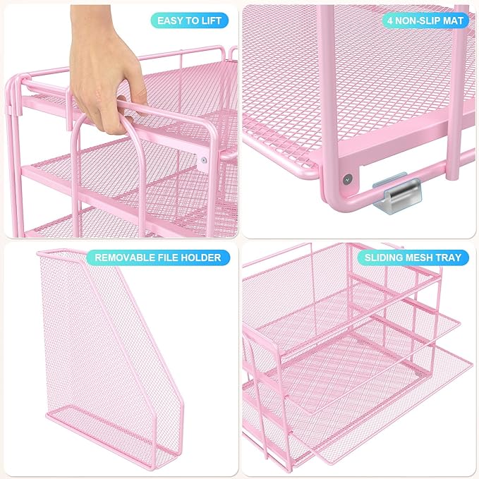 gianotter 4-Tier Paper Organizer With Magazine Holder, Desk Organizers and Accessories, Pink Desk Accessories, File Organizer for Office Supplies Storag(Pink)