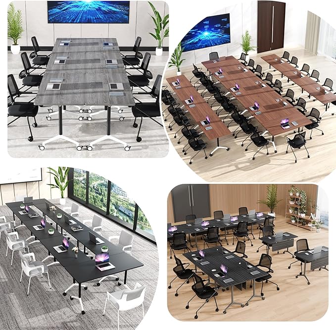 Conference Room Table, Folding Conference Tables,Thicken Grey Tabletop,Flip Top Wooden Seminar Meeting Room Table for Conference Room Offices (8, White, 47.2“)