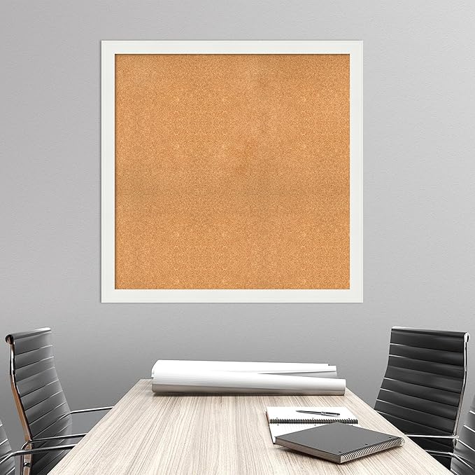 Amanti Art Natural Cork Board for Wall, 39x39 Vision Board with White Frame, Oversize Corkboard Office Decor for Home Organization, Casual Corkboard Pinboard to Display Items for Home Organization in