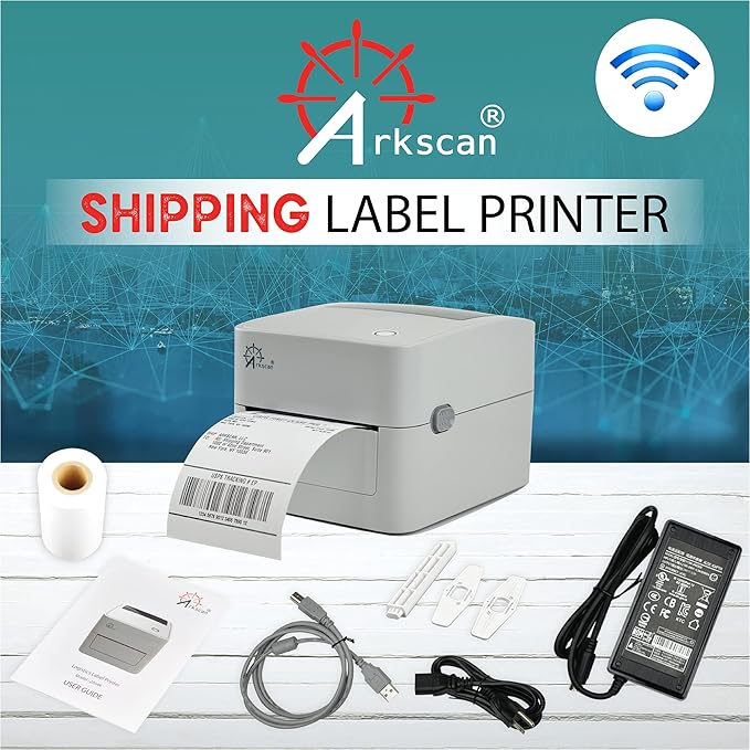 2054K-WF Mini WiFi Wireless Shipping Label Printer for iPhone Windows Mac Chromebook Android Support Amazon Ebay Paypal Shopify Shipstation UPS USPS FedEx Fanfold Direct Label