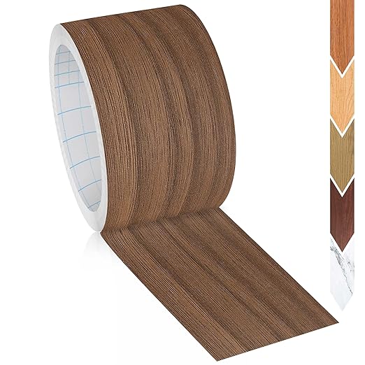 GSCIT Club Natural Walnut Wallpaper, 2.4 inch X 25ft Self Adhesive Wood Grain Repair Tape Walnut Repair Patch for Tables, Chairs, Baseboards, Doors, Windows, Floors, Handicraft DIY.