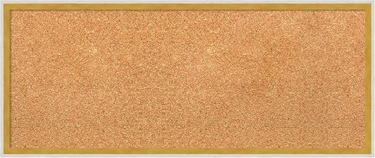 Amanti Art Natural Cork Board for Wall, 13x31 Vision Board with White Frame, Medium Corkboard Office Decor for Home Organization, Modern Corkboard Pinboard to Display Items for Home Organization in