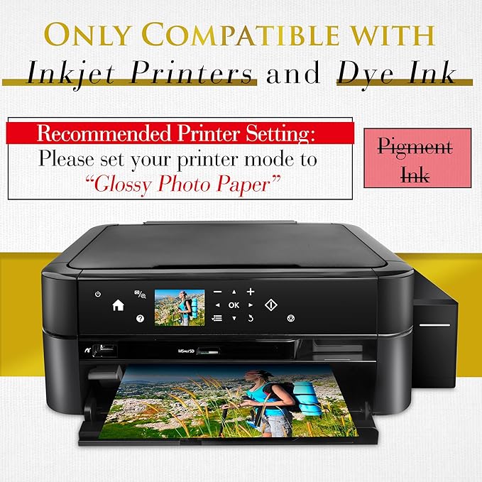 A-SUB Inkjet Glossy Photo Paper 5X7 Inches 48lb 180gsm Professional Glossy Photographic Paper for Inkjet Printers Dye Ink 100 Sheets