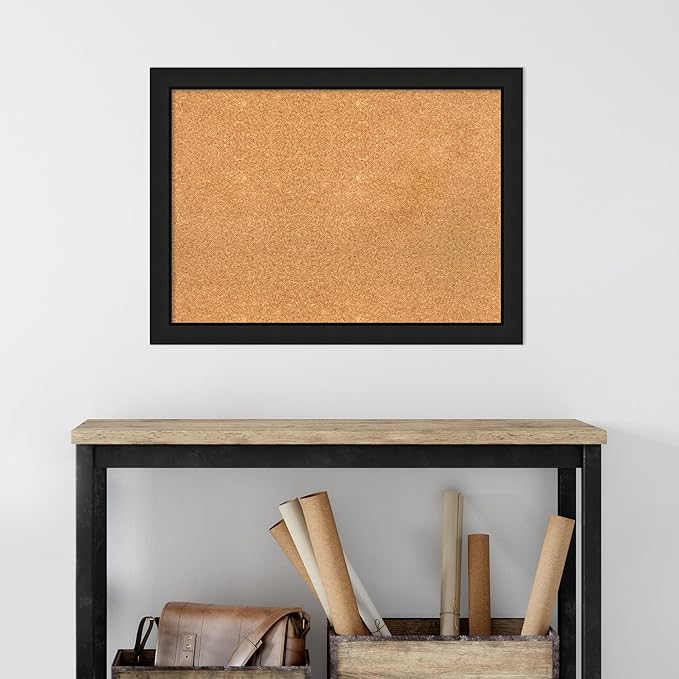 Amanti Art Natural Cork Board for Wall, 23x31 Vision Board with Black Wood Frame, Medium Corkboard Office Decor for Home Organization, Casual Corkboard Pinboard to display items for home organization