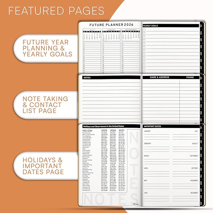 Ensight 2025-2026 HARDCOVER Leather Planner Weekly & Monthly - 6.5x8.5 Inches - Academic Planner Business Personal or Student - Pen Holder, Thick Paper, July 2025 - June 2026 (Brown)